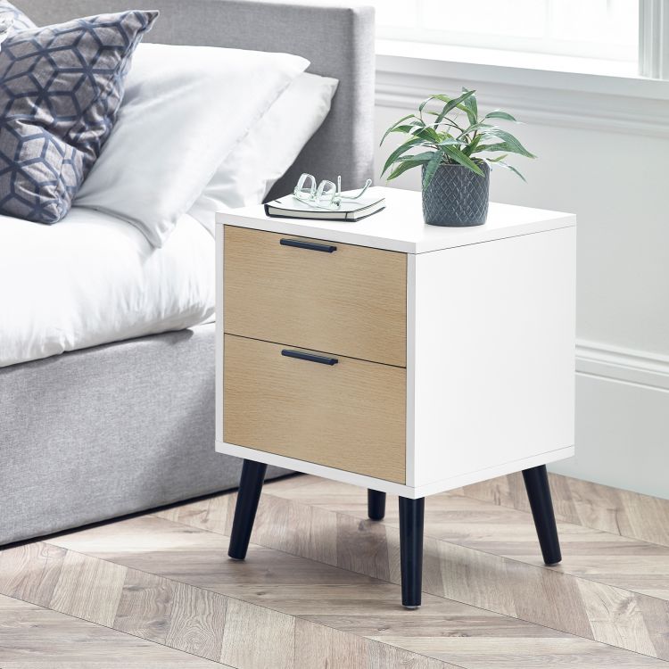 Alba 2 Drawer Bedside - White/Oak