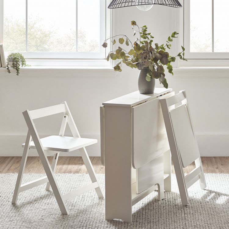 Gatan Small Gateleg Table With 2 Chairs - White