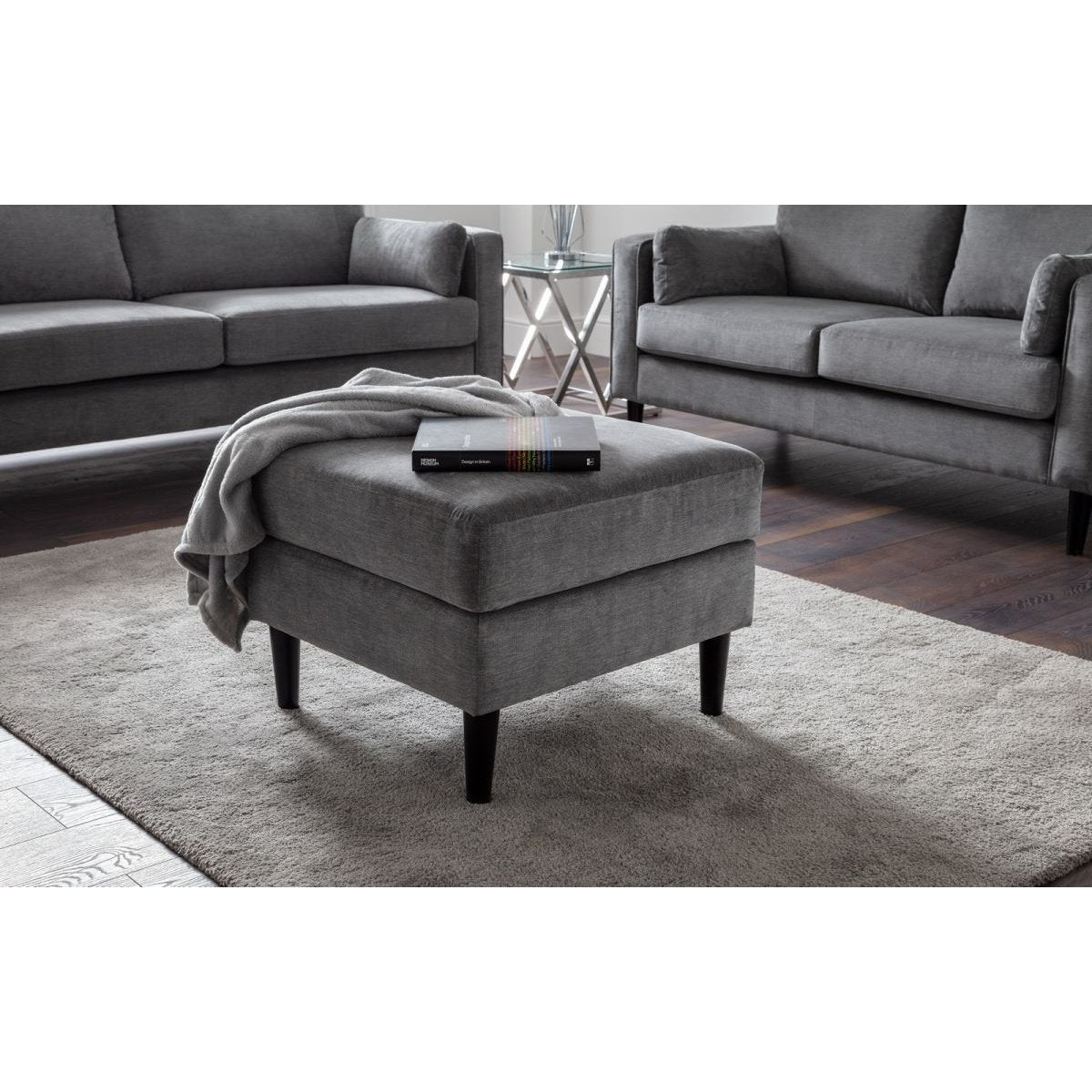 Hayward Ottoman - Grey Chenille