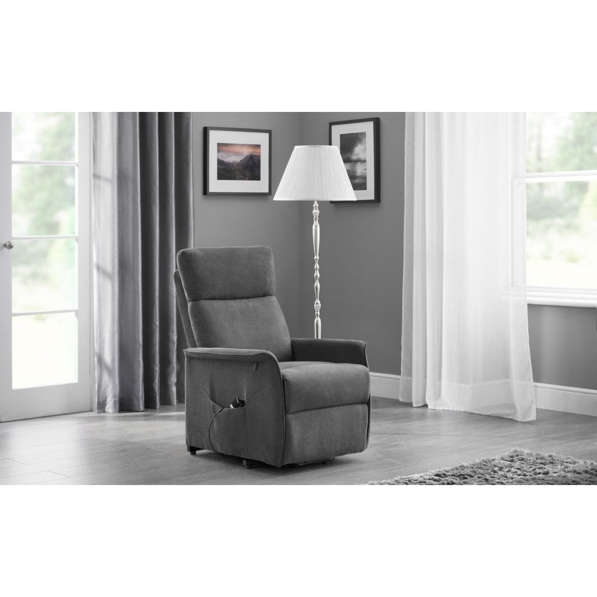 Helena Rise & Recliner - Charcoal Fabric