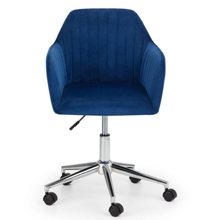 Kahlo Velvet Swivel Office Chair - Blue & Chrome