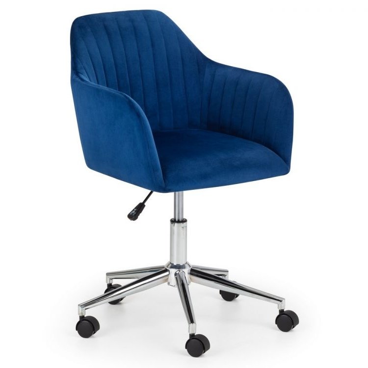 Kahlo Velvet Swivel Office Chair - Blue & Chrome