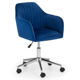 Kahlo Velvet Swivel Office Chair - Blue & Chrome