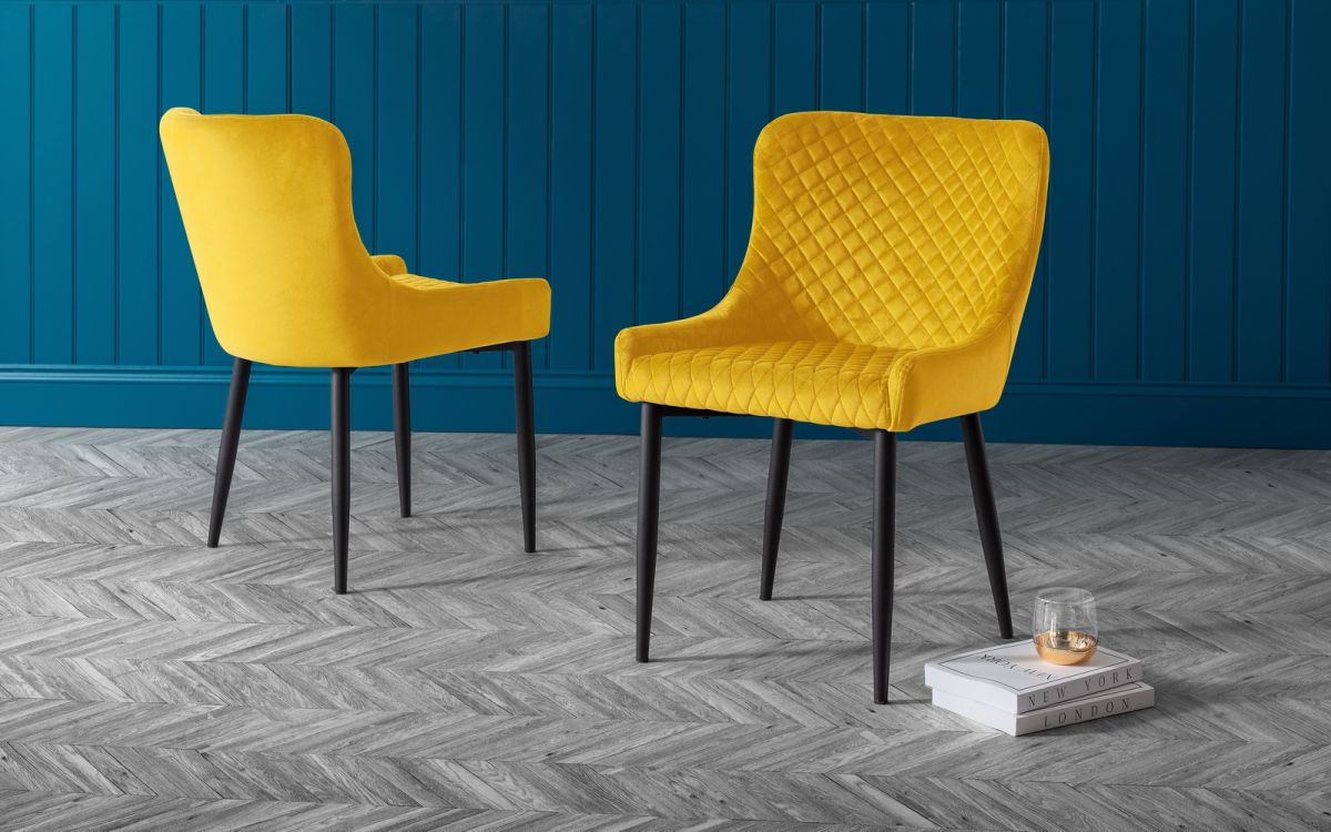 Berwick Dining Table & 4 Luxe Mustard Chairs