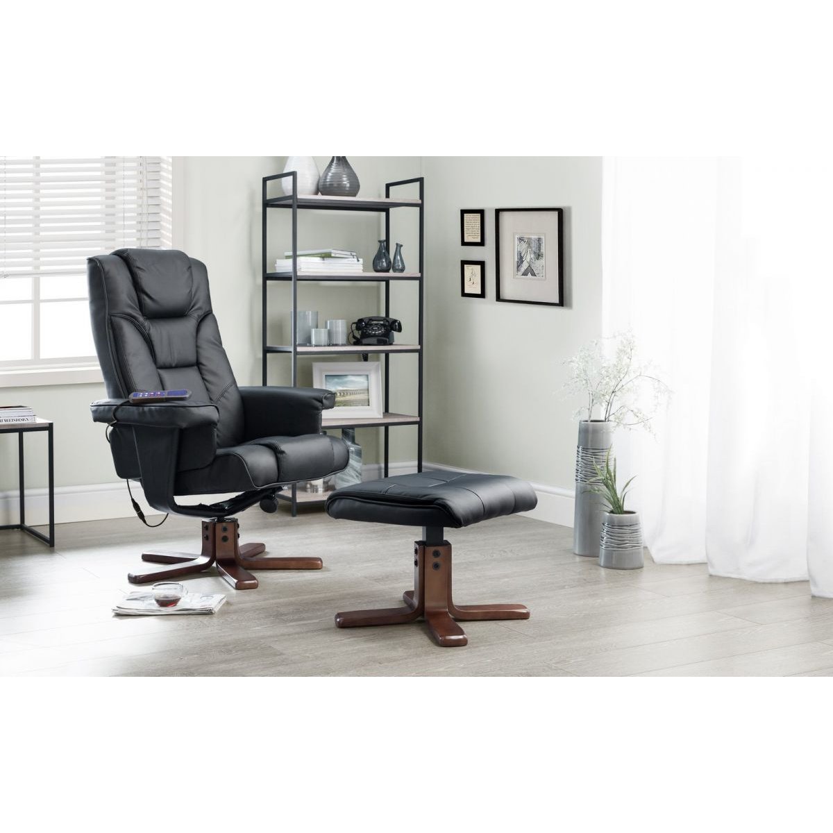 Malmo Massage Recliner & Stool - Black