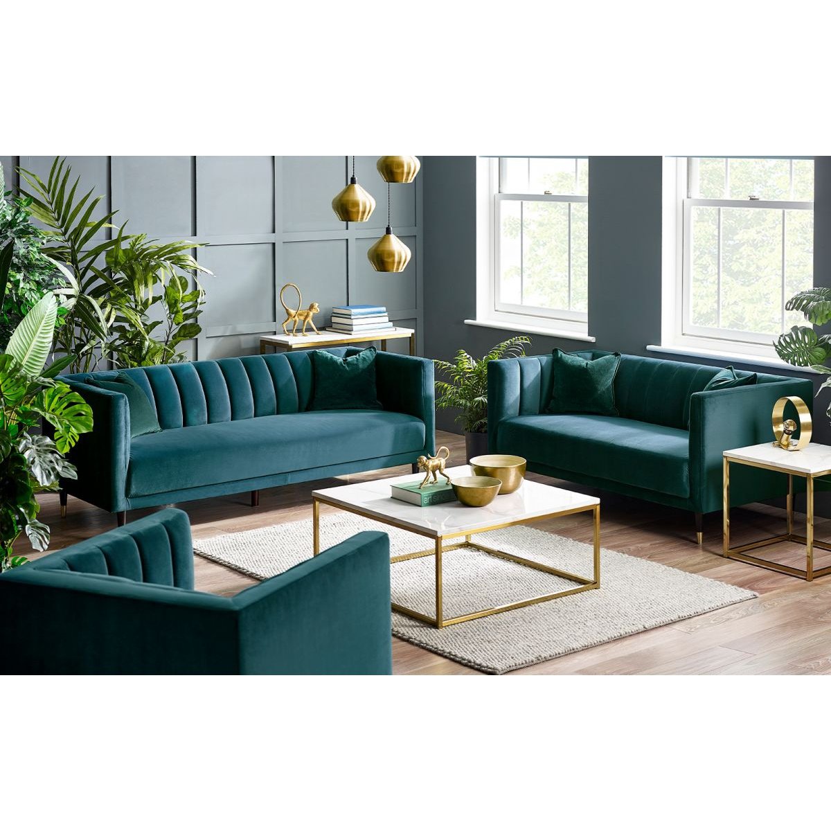 Salma Scalloped Back 2 Seater  - Teal