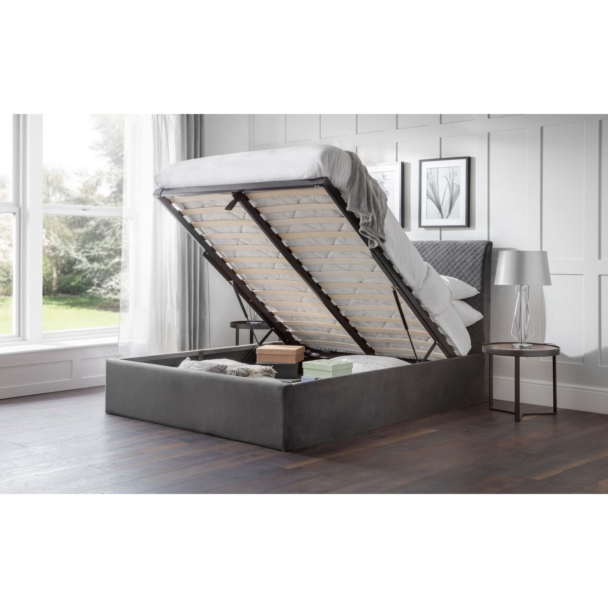 Sanderson Diamond Quilted Velvet Ottoman Bed