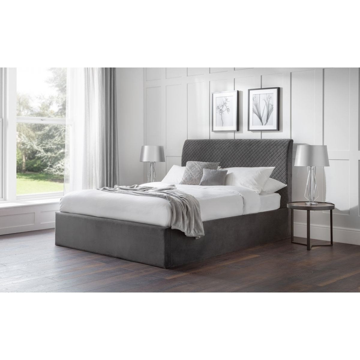 Sanderson Diamond Quilted Velvet Ottoman Bed